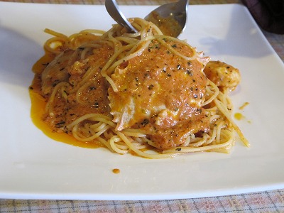 昼ランチ　今日は　スパゲティ
