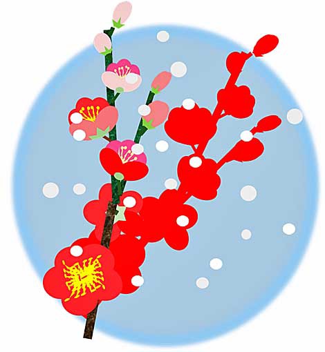 源氏物語三十二帖　梅枝　梅に雪とおぼろ月