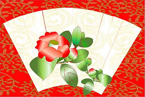 藪椿　扇面仕立て