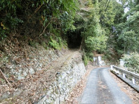 未舗装の旧「塩の道」と舗装道路の分岐点