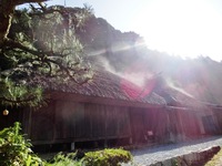 茅葺き屋根から立ち上る水蒸気