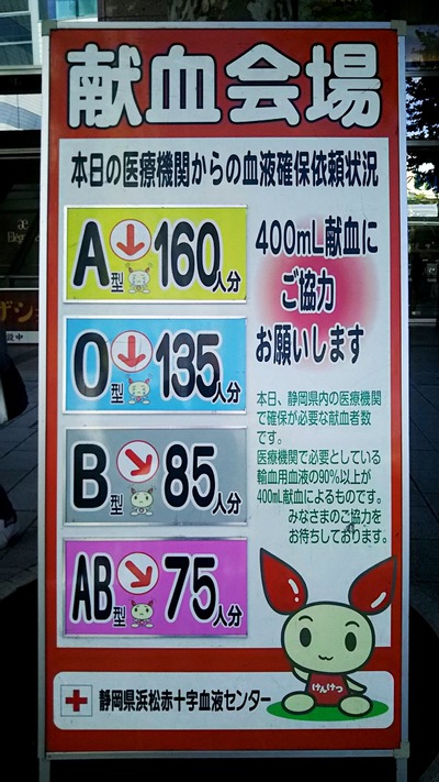 献血のご協力、有難うございました。