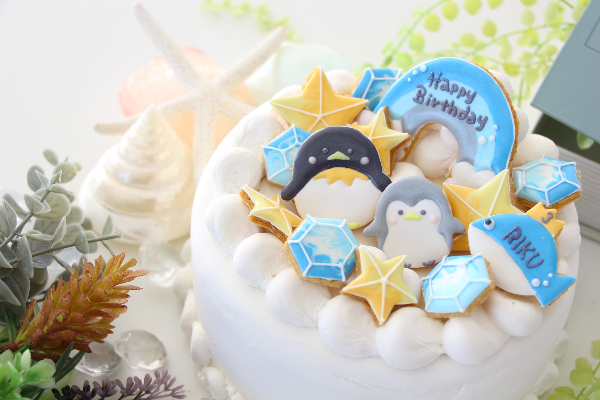 ペンギン親子のアイシングクッキーセット　（お誕生日ケーキの飾り）