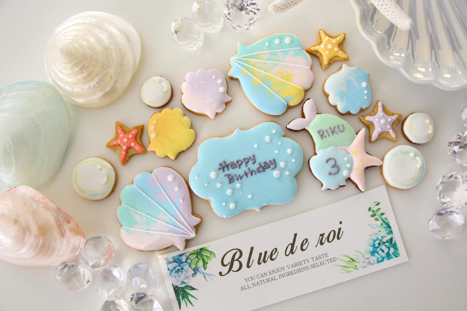 ☆オーダー☆名入れ！マーメイドと海のお誕生日ケーキお飾りセット（貝
