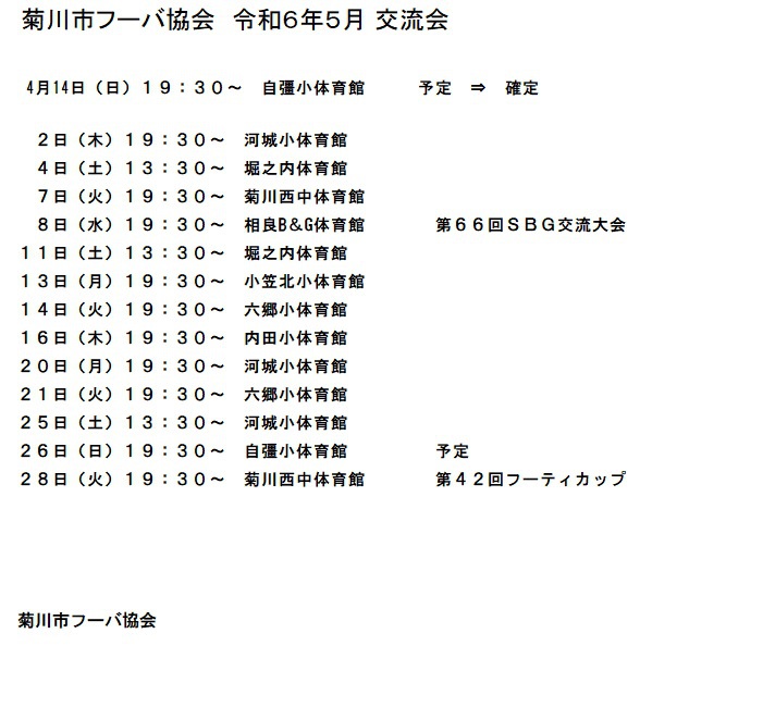 5月　菊川市フーバ協会の練習