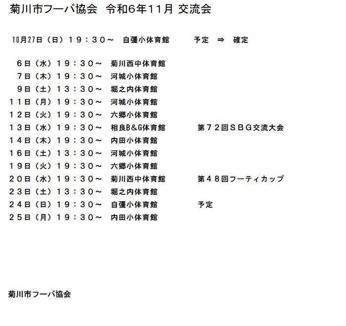 11月　菊川市フーバ協会　練習