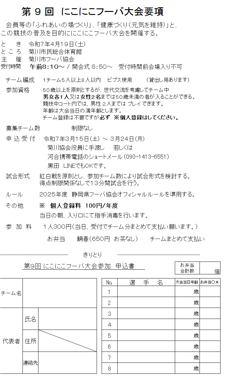 第9回にこにこフーバ大会　受け付け
