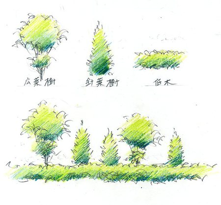 手描きパースの描き方、樹木を描く