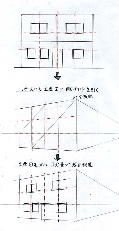 グリッドを使って窓を描く L 見るだけで上達する手描きパースの描き方ブログ パース講座 手書きパース