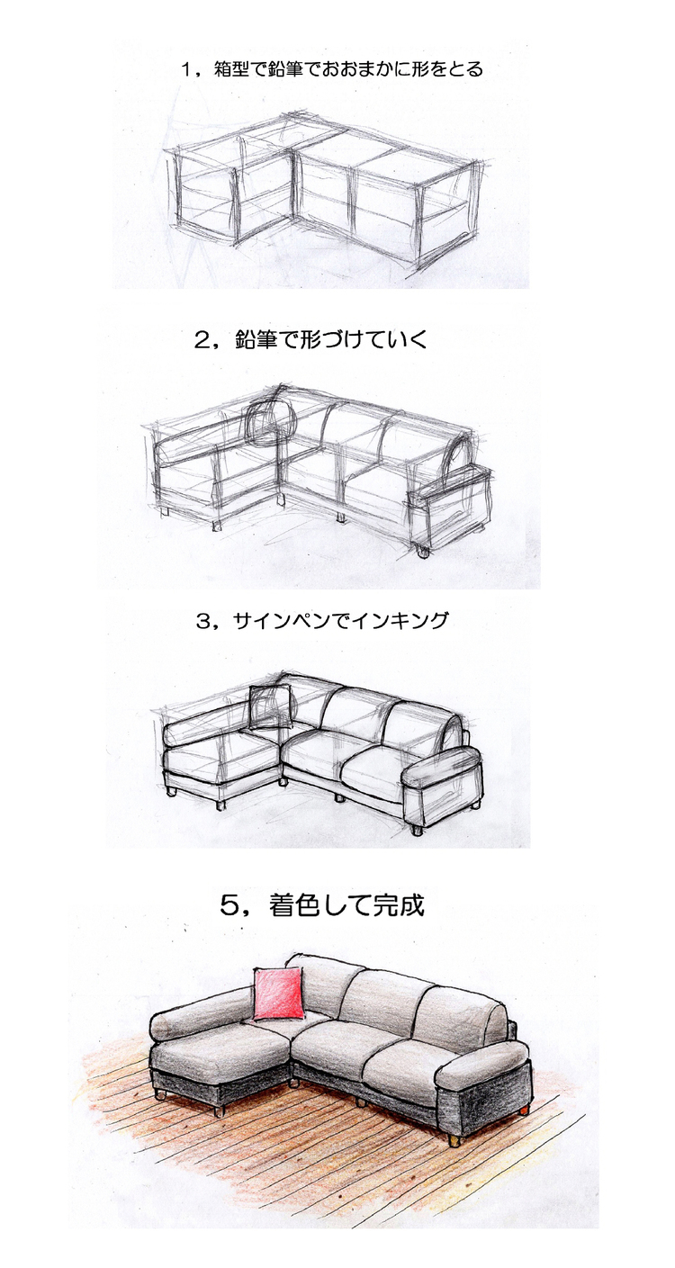 ソファーの描き方