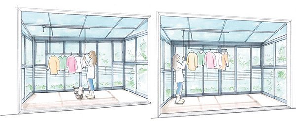 風をしっかり採り込んで、洗濯物が乾かすサニージュ