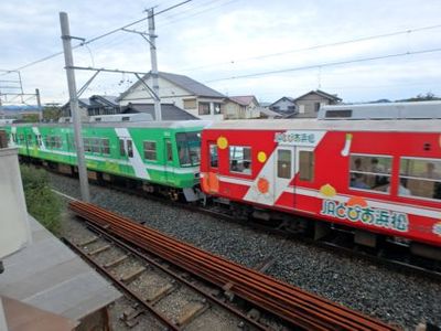 遠州鉄道・赤電が緑電に変身！柴本駅南の事務所2階から撮影 l 「電気