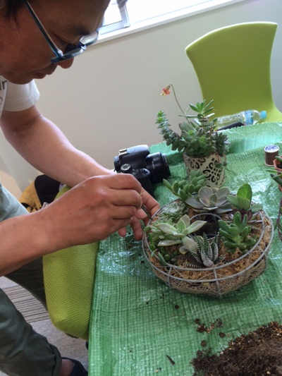フリースペースにて多肉植物の寄せ植えレッスン