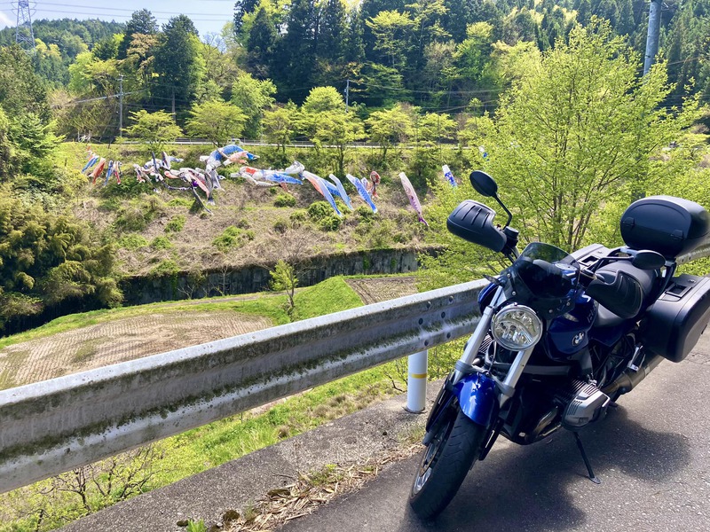 山間を吹く風に泳ぐ「鯉のぼり」