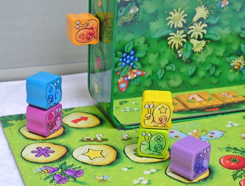 カタツムリが、箱の側面をよじ登るレースゲーム。よじのぼレース。