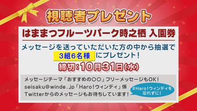 「Ｈａｒｏ！ウィンディ」でフルーツパークの入園券が当たる！？