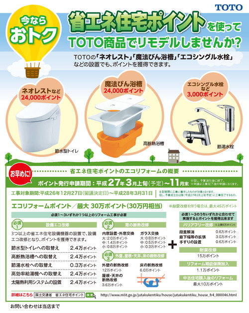 TOTO省エネ住宅ポイント表