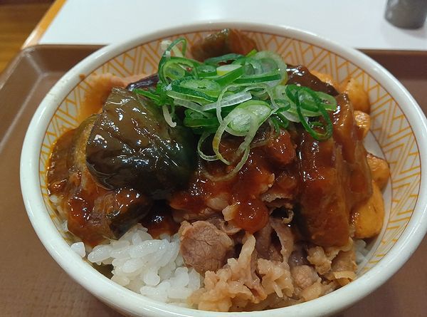 「にんにく スパイシー麻婆茄子牛丼」美味し！